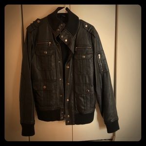 Men’s Faux Leather Military Style Jacket